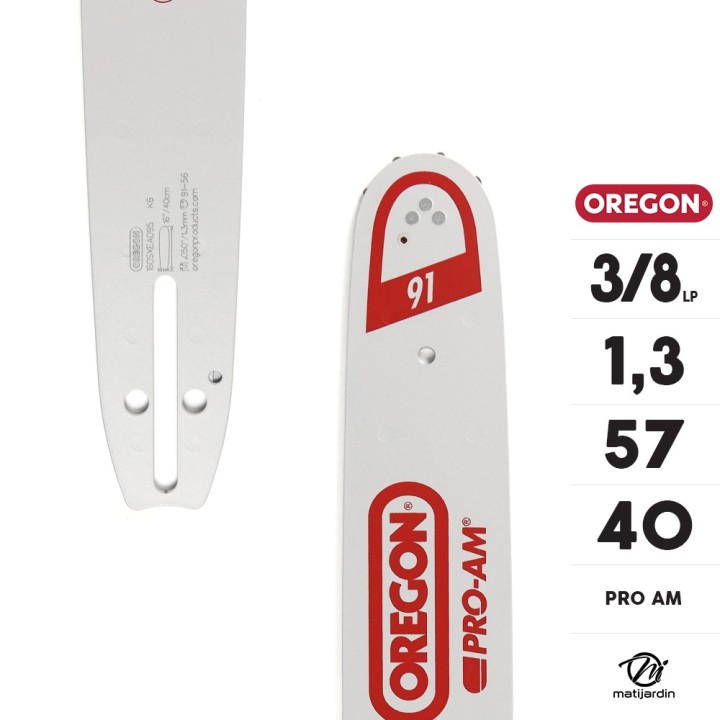 Guide tronçonneuse Oregon 40 cm. 3/8"LP 1,3 mm 57 maillons 160SXEA095 Pro Am