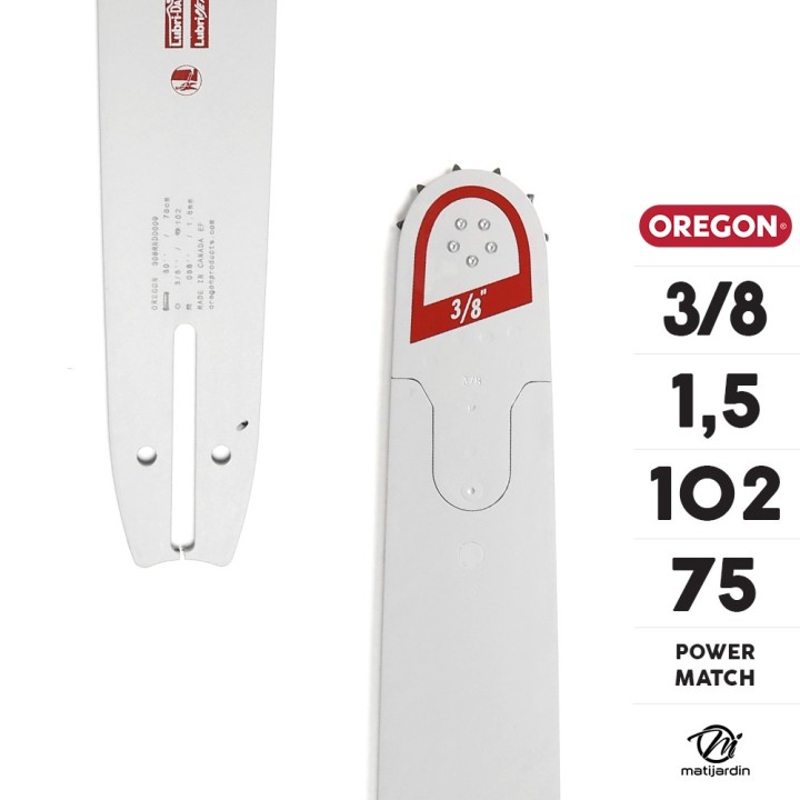 Guide tronçonneuse Oregon 75 cm. 3/8" 1,5 mm 102 maillons 308RNDD009 Power Match