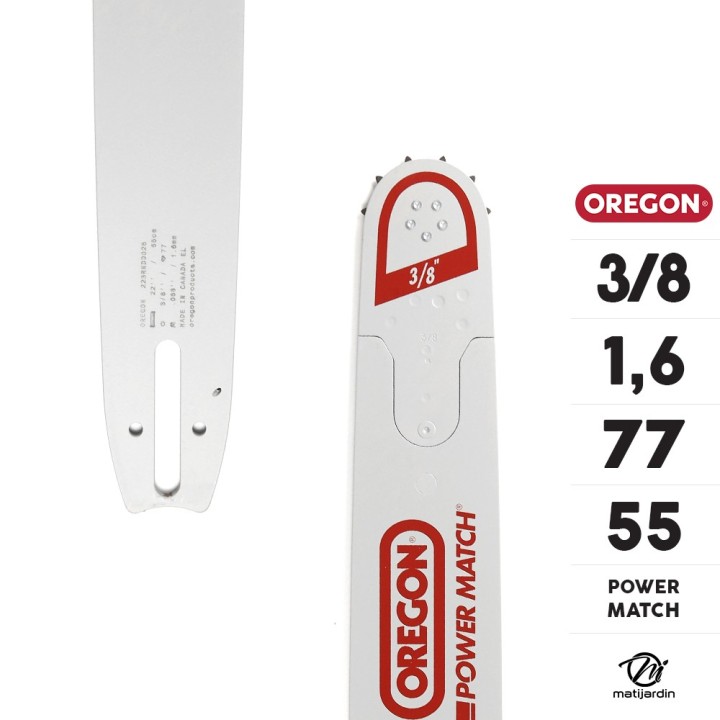 Guide tronçonneuse Oregon 55 cm. 3/8" 1,6 mm 77 maillons 223RNDD025 Power Match