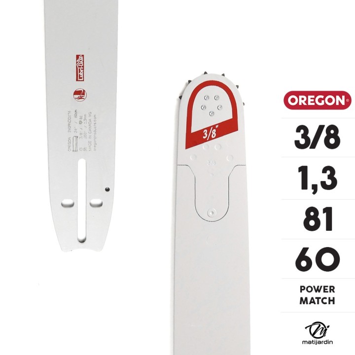 Guide tronçonneuse Oregon 60 cm. 3/8" 1,3 mm 81 maillons 240RNDD176 Power Match