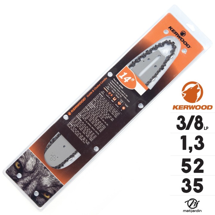Kit Kerwood guide + chaîne tronçonneuse 35 cm, 3/8"LP 1,3 mm. 52 maillons