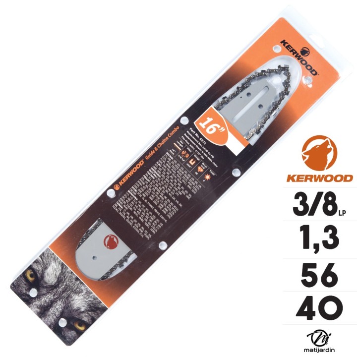 Kit Kerwood guide + chaîne tronçonneuse 40 cm, 3/8"LP 1,3 mm. 56 maillons
