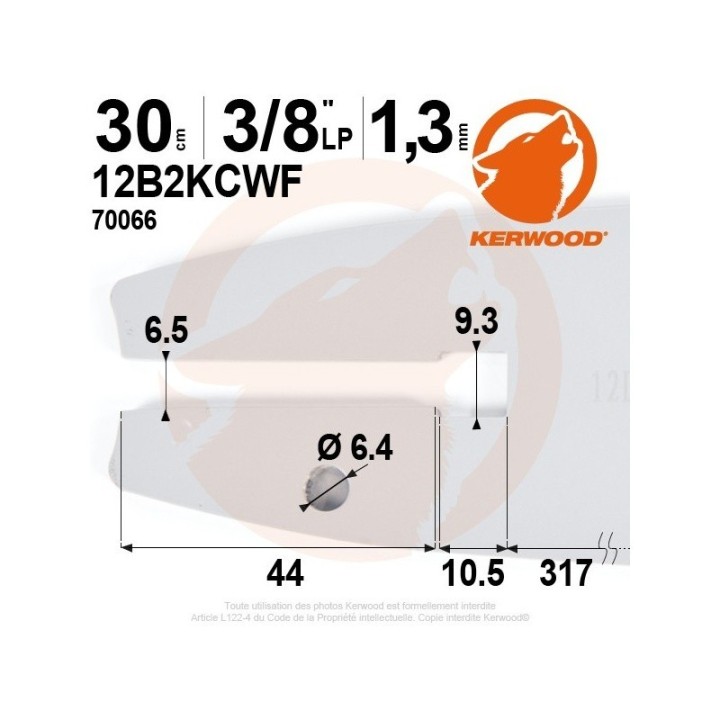 Guide tronçonneuse Kerwood 30 cm 3/8" LP. 1,3 mm. 48 maillons. 12B2KCWF