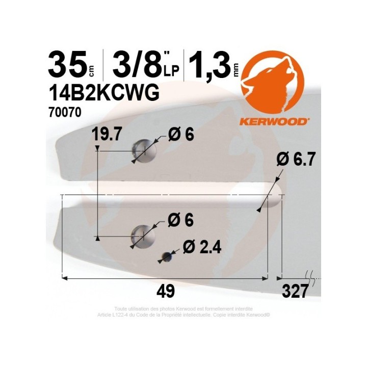 Guide tronçonneuse Kerwood 35 cm 3/8" LP. 1,3 mm. 49 maillons. 14B2KCWG