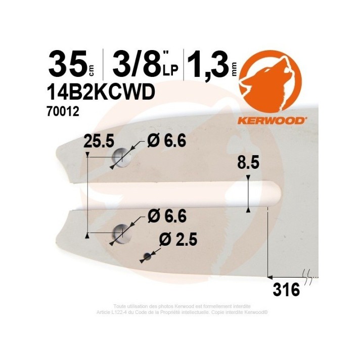 Kit Kerwood guide + chaîne tronçonneuse 35 cm, 3/8"LP 1,3 mm. 50 maillons