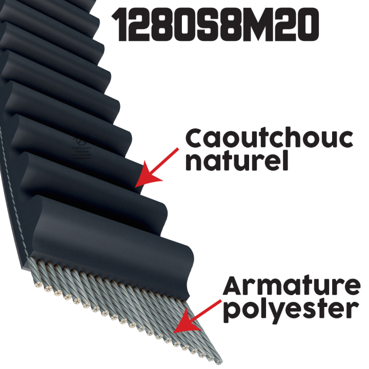 Courroie tondeuse Simple Denture 1280-8M20 - 20 mm x 1280 mm