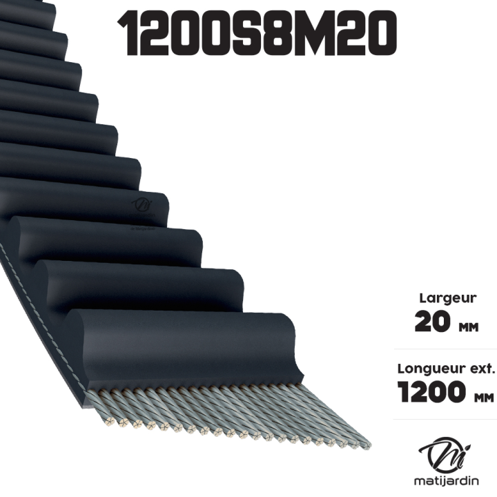 Courroie tondeuse Simple Denture 1200-8M20 - 20 mm x 1200 mm