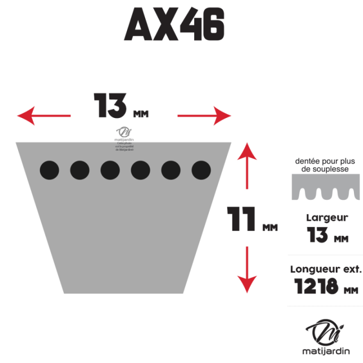 Courroie tondeuse AX46 Trapézoïdale crantée - 13 mm x 1218 mm
