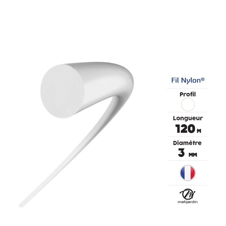 Fil débroussailleuse nylon 3 mm x 120 m. Rond. Blanc. Bobine. Par 2