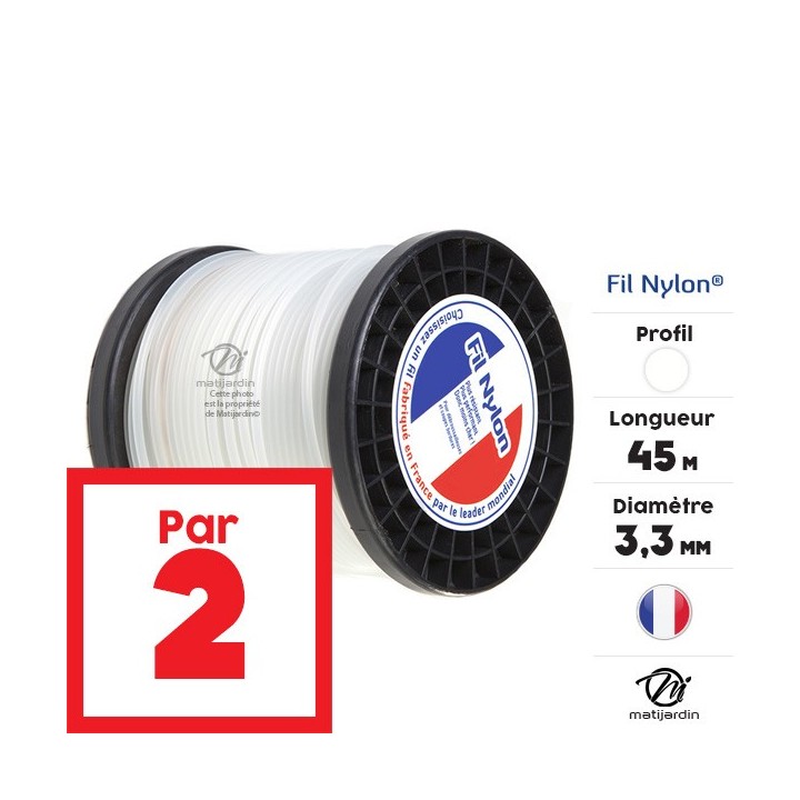 Fil débroussailleuse nylon 3,3 mm x 45 m. Rond. Blanc. Bobine. Par 2
