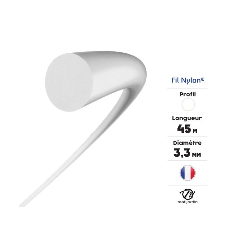 Fil débroussailleuse nylon 3,3 mm x 45 m. Rond. Blanc. Bobine. Par 2