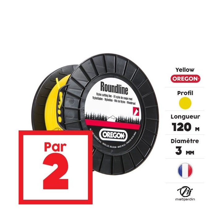 Fil débroussailleuse Oregon Yellow 3 mm x 120 m. Rond. Bobine. Par 2