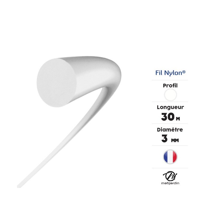 Fil débroussailleuse nylon 3 mm x 30 m. Rond. Blanc. Blister. Par 2