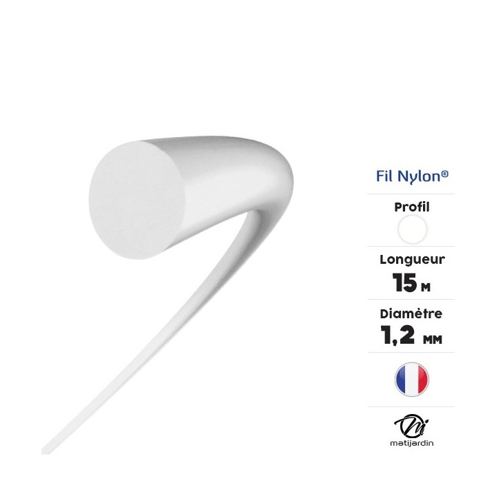 Fil débroussailleuse nylon 1,2 mm x 15 m. Rond. Blanc. Blister. Par 3