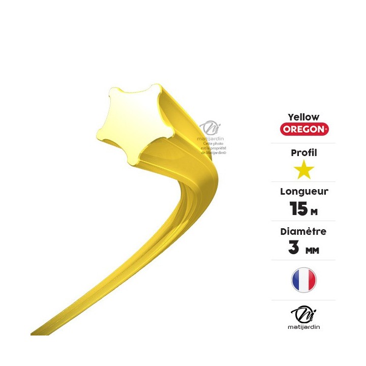 Fil débroussailleuse Oregon Yellow 3 mm x 15 m. Etoilé. Blister. Par 2