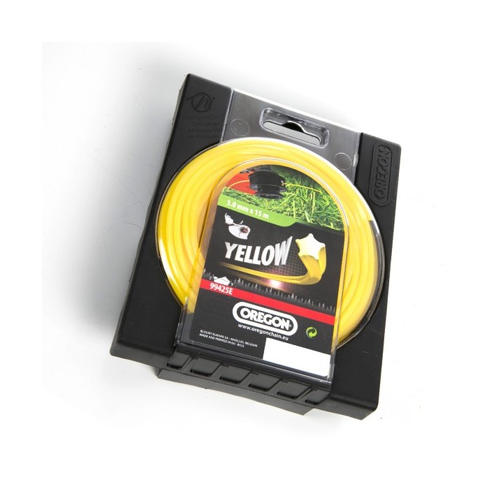 Fil débroussailleuse Oregon Yellow 3 mm x 15 m. Etoilé. Blister. Par 5