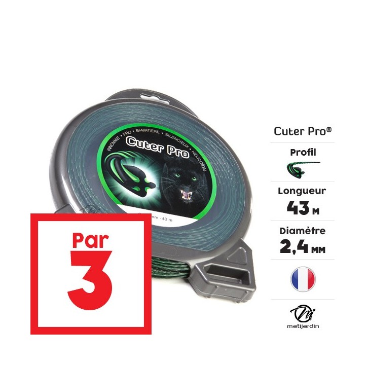 Fil débroussailleuse nylon Cuter'Pro 2,4 mm x 43 m. Hélicoïdal. Blister. Par 3