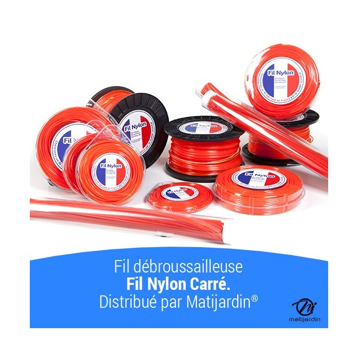 Fil débroussailleuse nylon 50 brins de 3 mm. Carré. Orange. Tube. Par 2