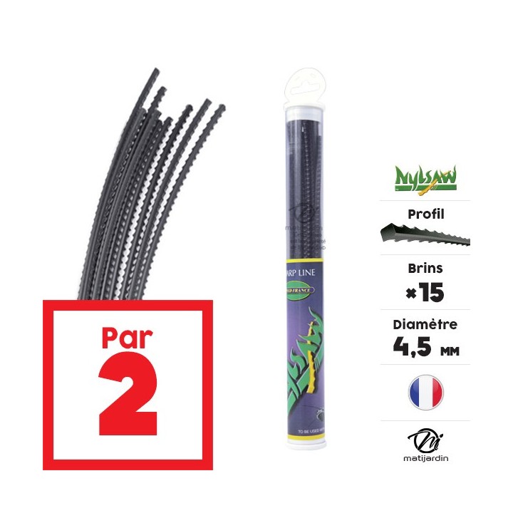 Fil débroussailleuse nylon Nylsaw 15 brins de 4,5 mm. Cranté. Tube. Par 2