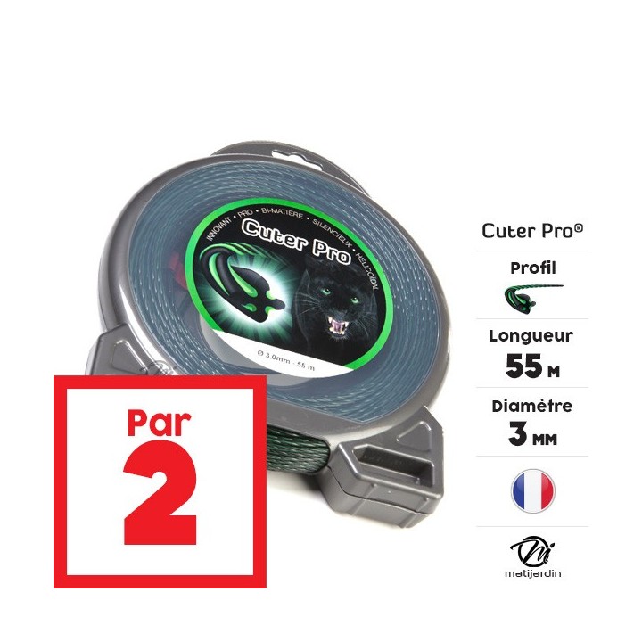 Fil débroussailleuse nylon Cuter'Pro 3 mm x 55 m. Hélicoïdal. Blister. Par 2
