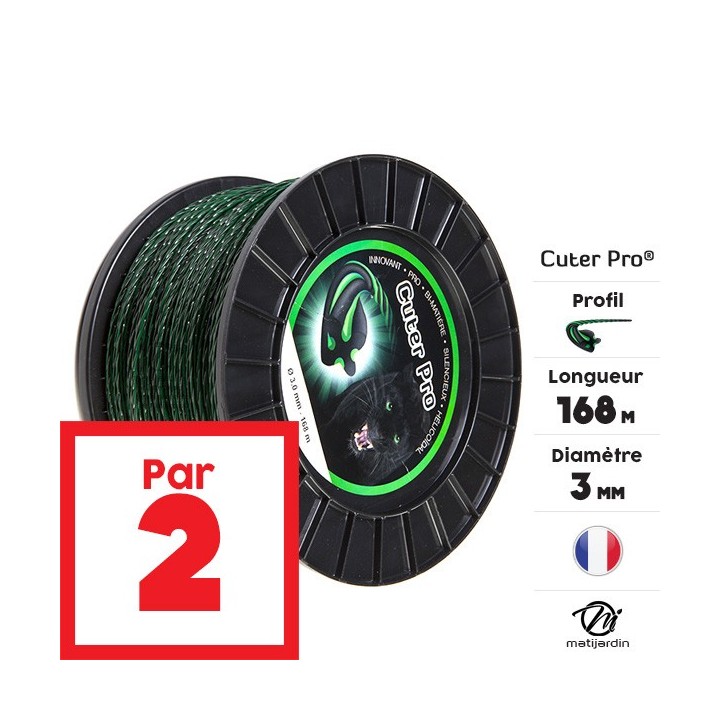 Fil débroussailleuse nylon Cuter'Pro 3 mm x 168 m. Hélicoïdal. Bobine. Par 2