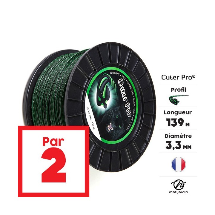 Fil débroussailleuse nylon Cuter'Pro 3,3 mm x 139 m. Hélicoïdal. Bobine. Par 2