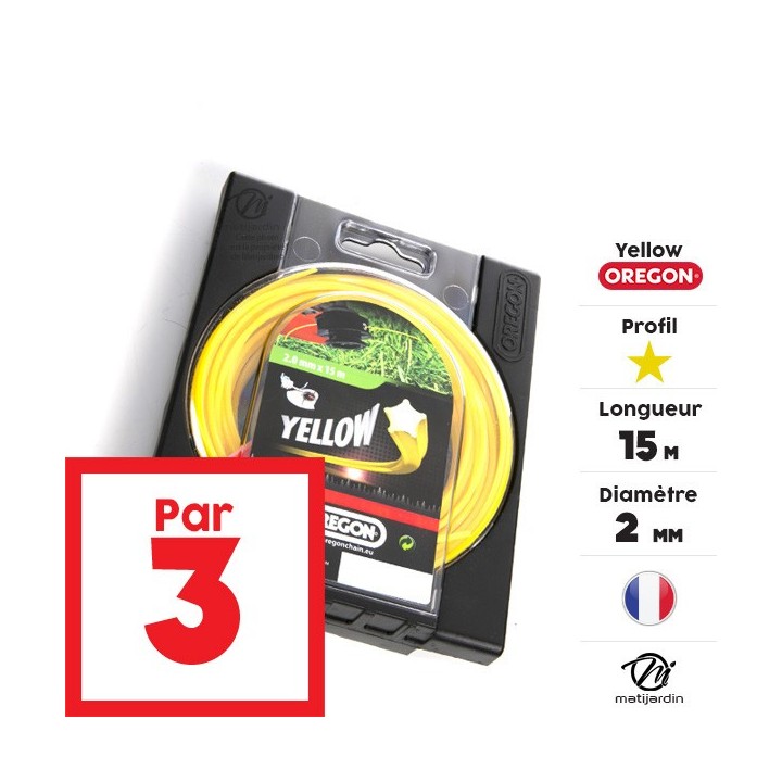 Fil débroussailleuse Oregon Yellow 2 mm x 15 m. Etoilé. Blister. Par 3