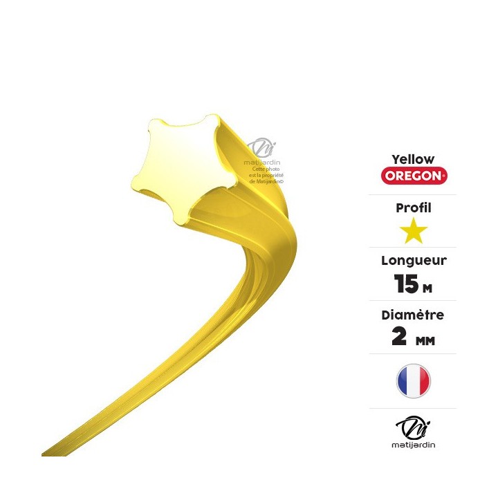 Fil débroussailleuse Oregon Yellow 2 mm x 15 m. Etoilé. Blister. Par 2