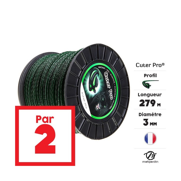Fil débroussailleuse nylon Cuter'Pro 3 mm x 279 m. Hélicoïdal. Bobine. Par 2