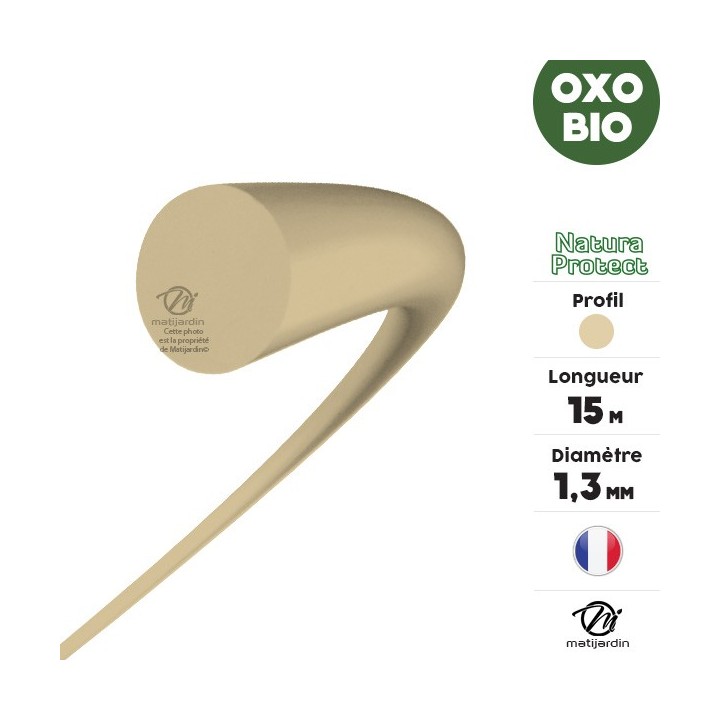 Fil débroussailleuse Natura Protect 1,3 mm x 15 m. Rond. Biodégradable. Blister. Par 2