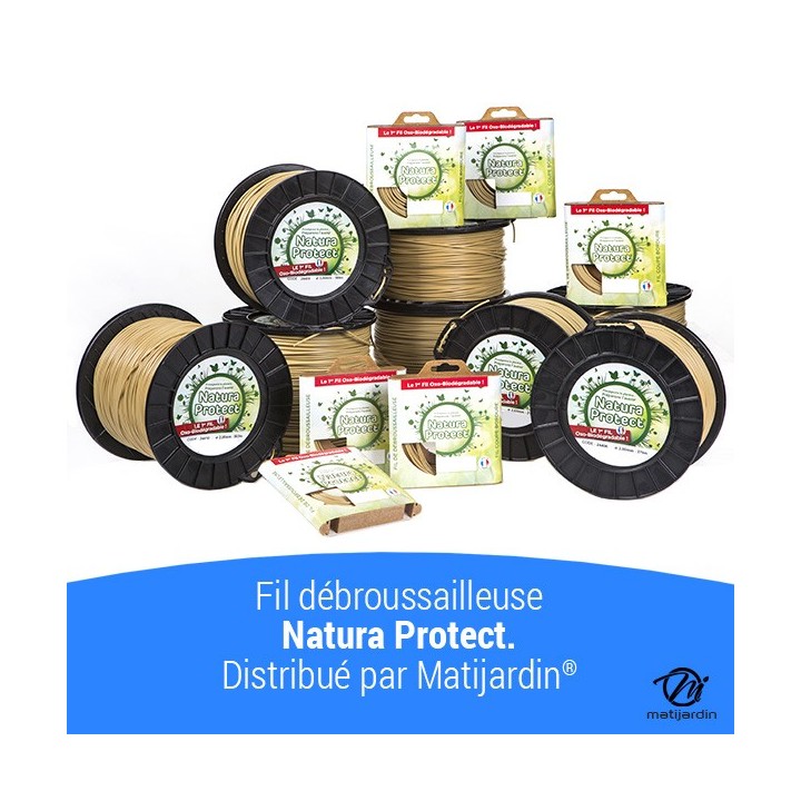 Fil débroussailleuse Natura Protect 1,3 mm x 15 m. Rond. Biodégradable. Blister. Par 5