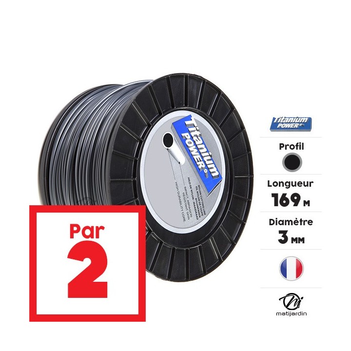 Fil débroussailleuse Titanium 3 mm x 169 m. Rond. Bi-matière. Bobine. Par 2