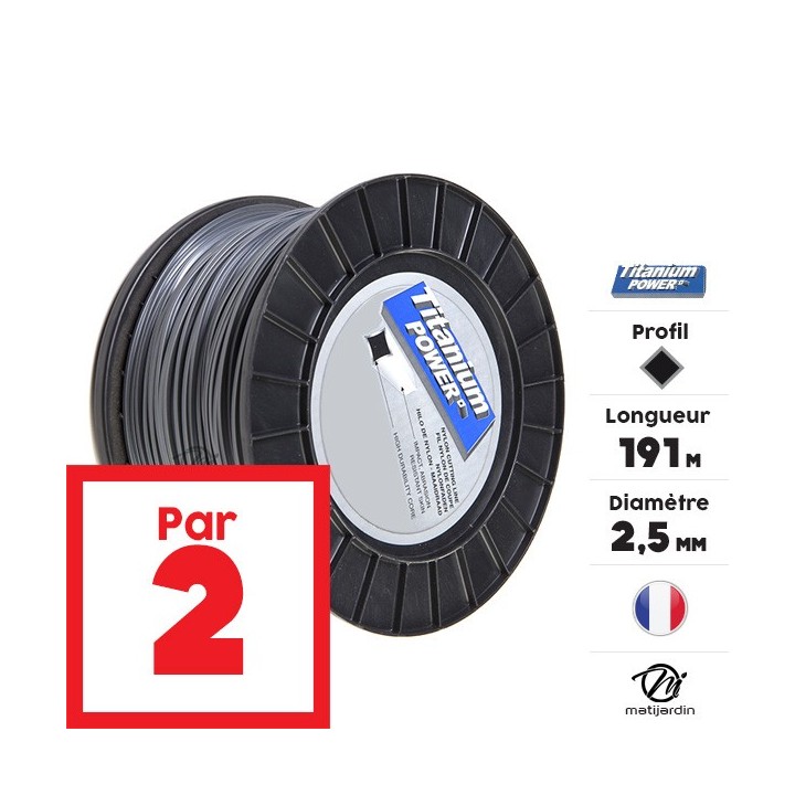 Fil débroussailleuse Titanium 2,5 mm x 191 m. Carré. Bi-matière. Bobine. Par 2