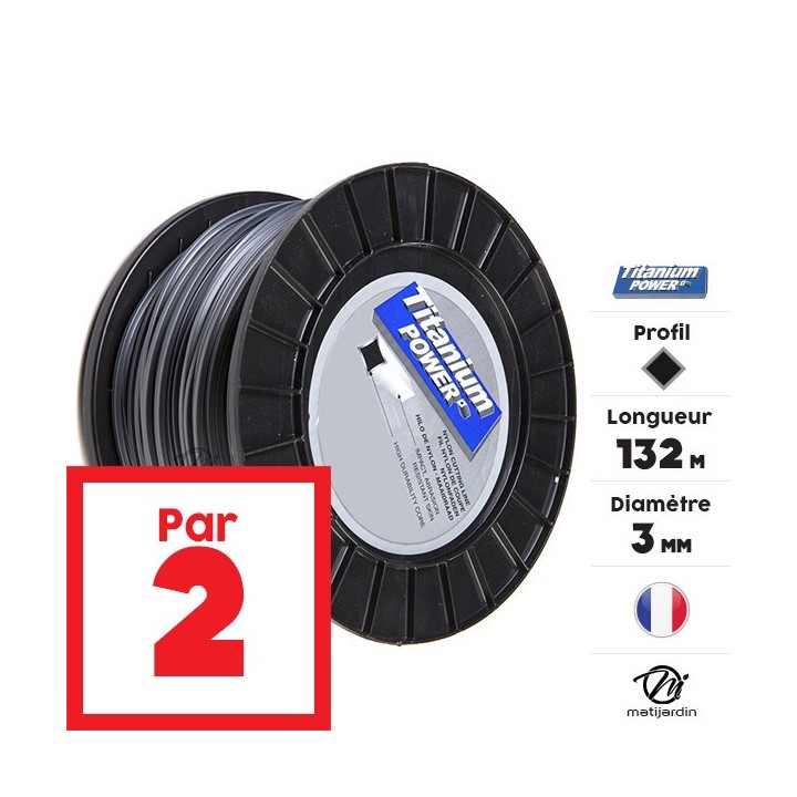 Fil débroussailleuse Titanium 3 mm x 132 m. Carré. Bi-matière. Bobine. Par 2
