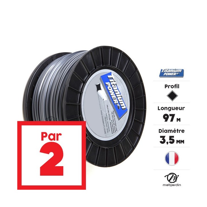 Fil débroussailleuse Titanium 3,5 mm x 97 m. Carré. Bi-matière. Bobine. Par 2