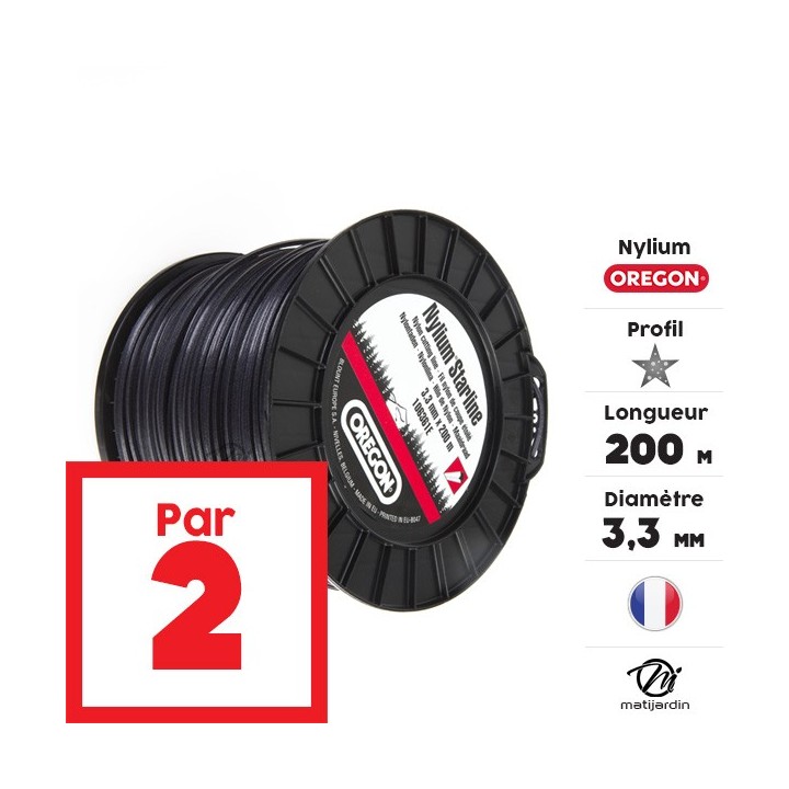 Fil débroussailleuse nylon Oregon Nylium 3,3 mm x 200 m. Etoilé. Bobine. Par 2