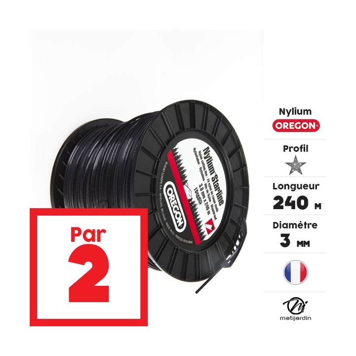 Fil débroussailleuse nylon Oregon Nylium 3 mm x 240 m. Etoilé. Bobine. Par 2