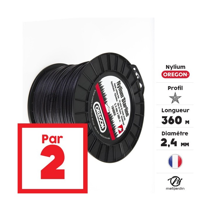 Fil débroussailleuse nylon Oregon Nylium 2,4 mm x 360 m. Etoilé. Bobine. Par 2