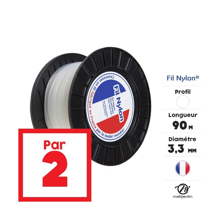 Fil débroussailleuse nylon 3,3 mm x 90 m. Rond. Blanc. Bobine. Par 2