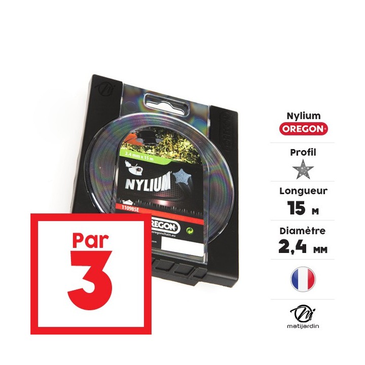 Fil débroussailleuse nylon Oregon Nylium 2,4 mm x 15 m. Etoilé. Blister. Par 3