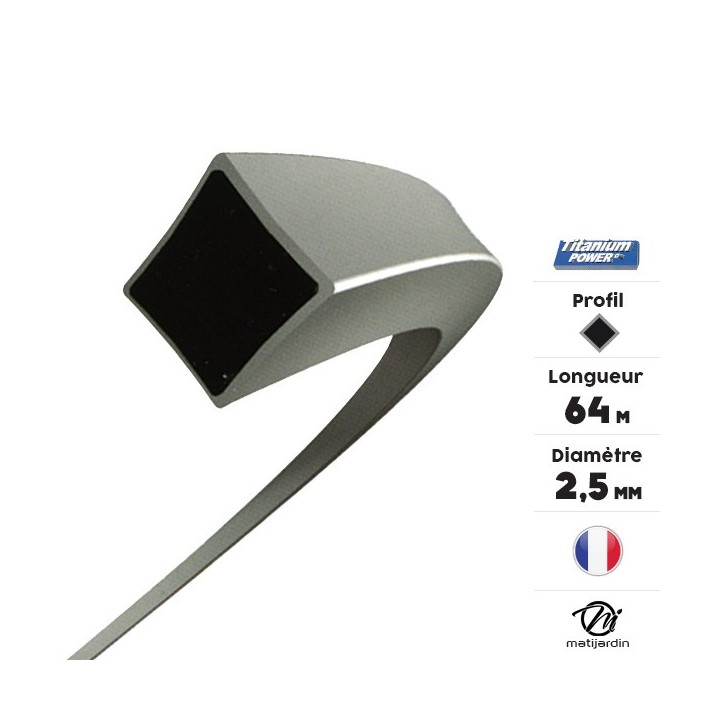 Fil débroussailleuse Titanium 2,5 mm x 64 m. Carré. Bi-matière. Blister. Par 2