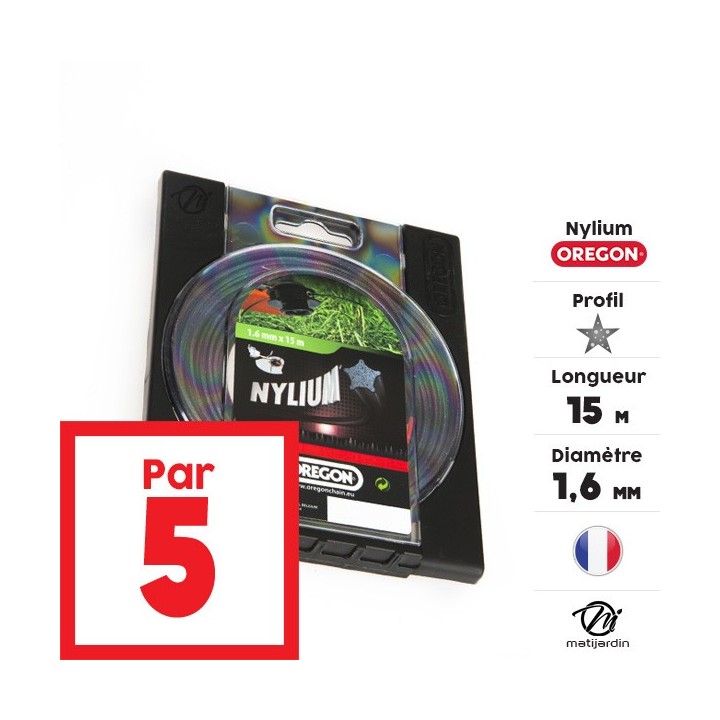 Fil débroussailleuse nylon Oregon Nylium 1,6 mm x 15 m. Etoilé. Blister. Par 5