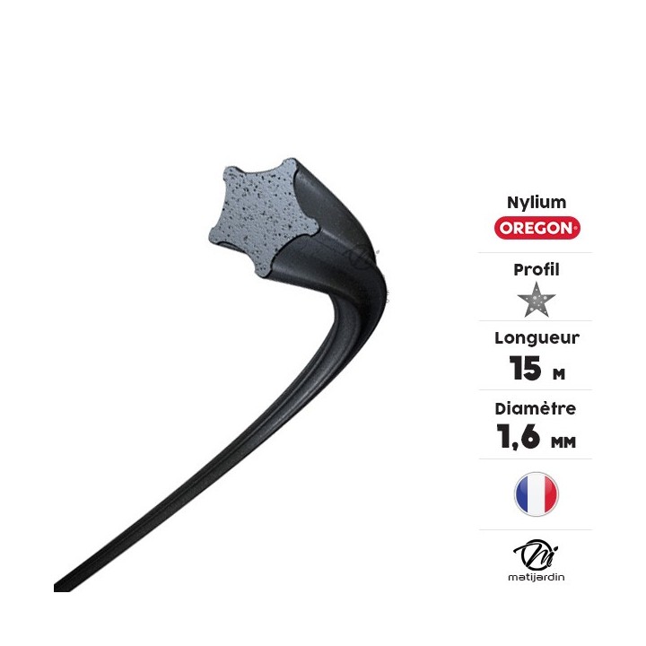 Fil débroussailleuse nylon Oregon Nylium 1,6 mm x 15 m. Etoilé. Blister. Par 5