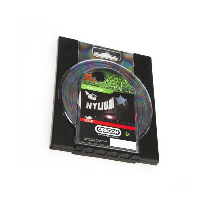 Fil débroussailleuse nylon Oregon Nylium 1,6 mm x 15 m. Etoilé. Blister. Par 3
