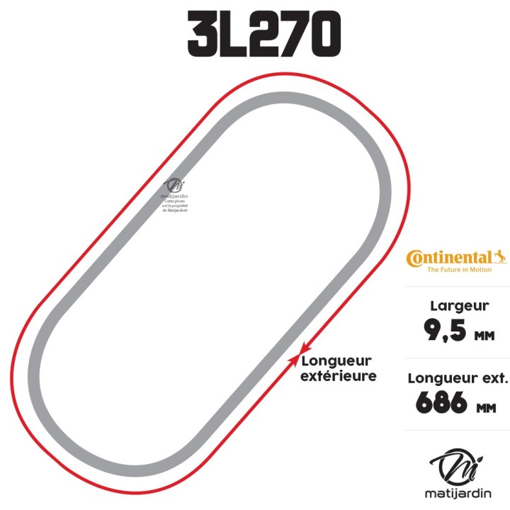 Courroie tondeuse 3L270 Continental Kevlar - 9,5 x 6 x 686 mm