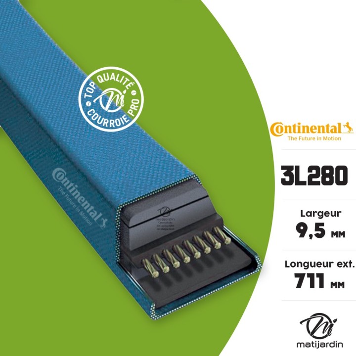 Courroie tondeuse 3L280 Continental Kevlar - 9,5 x 6 x 711 mm