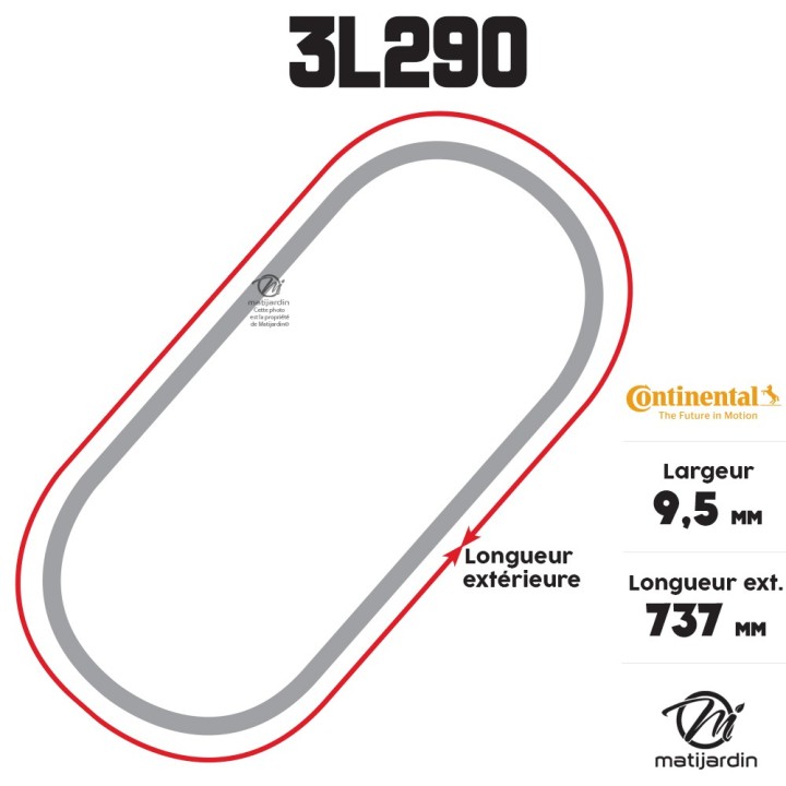 Courroie tondeuse 3L290 Continental Kevlar - 9,5 x 6 x 737  mm