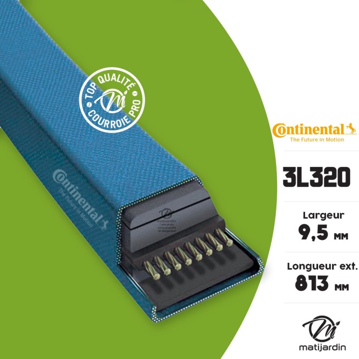 Courroie tondeuse 3L320 Continental Kevlar - 9,5 x 6 x 813  mm