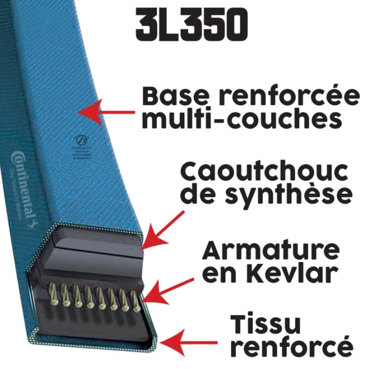 Courroie tondeuse 3L350 Continental Kevlar - 9,5 x 6 x 889  mm