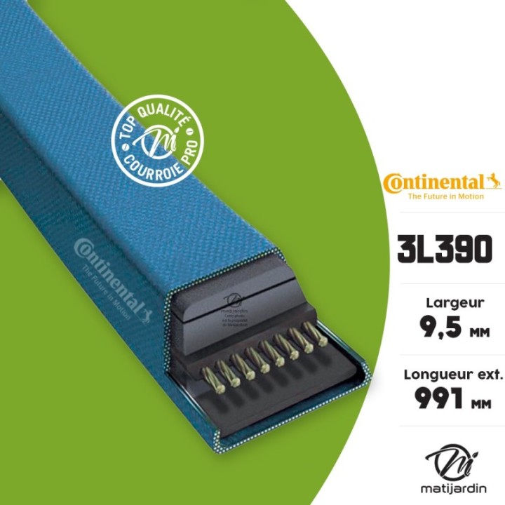 Courroie tondeuse 3L390 Continental Kevlar - 9,5 x 6 x 991  mm
